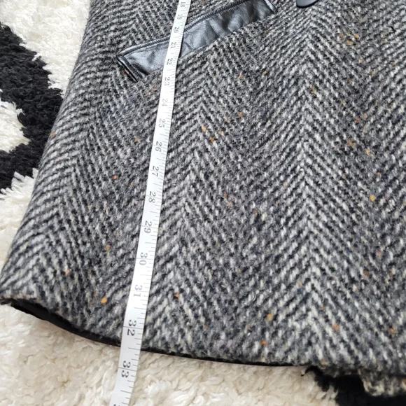 Vintage 80s wool leather tweed jacket coat oversized - Picture 16 of 16